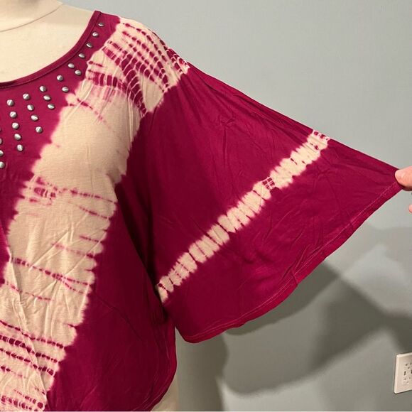 INC International Concepts Pink & White Tie Dye Studded Batwing Poncho Blouse XS - Picture 2 of 6